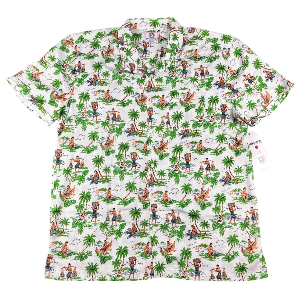 One Resolution Clothing Mens XL Tropical Island Print Button Down Shirt